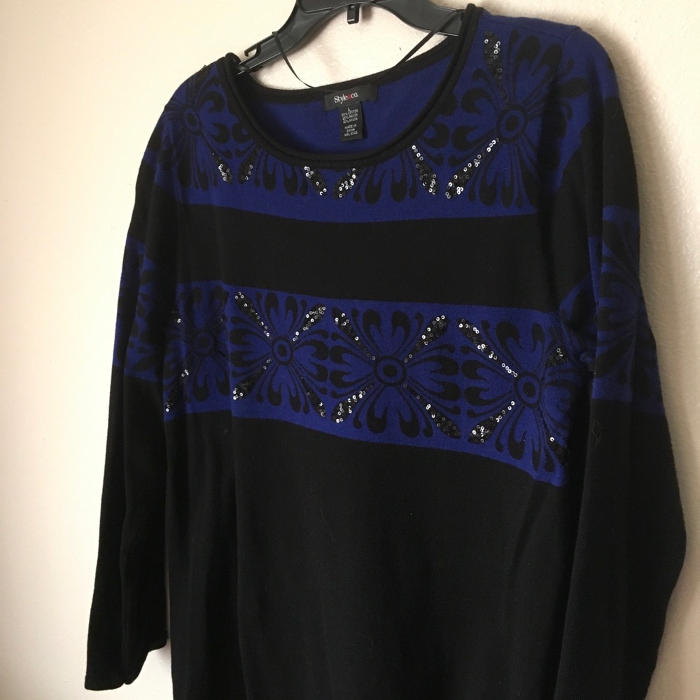 Style & co blue black sequin sweater size large